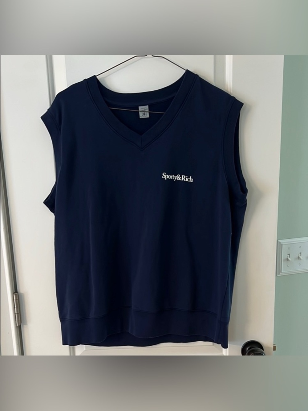 Sporty & Rich Serif Logo V-Neck Vest Size XL